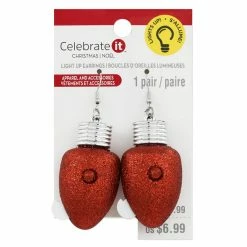 Buy 🎉 Christmas Red Glitter Bulb Light Up Earrings by Celebrate It™ ⌛