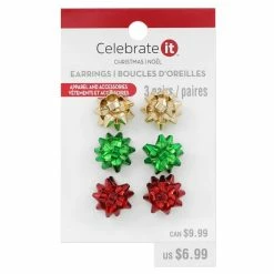 Hot Sale ๐ Christmas Gold, Green & Red Bow Earrings by Celebrate It™ ๐