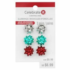 Best Sale 😉 Christmas Silver, Teal & Red Bow Earrings by Celebrate It™ 🎉