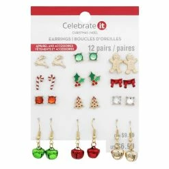 Wholesale 🤩 Christmas Gold, Green & Red Earrings Set by Celebrate It™ 🛒