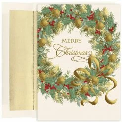 Wholesale 🛒 JAM Paper Traditional 🎅 Christmas Wreath Cards Set, 16ct. 🌟