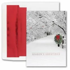 Deals 😀 JAM Paper Snowy Trail Blank ❄ Christmas Cards & Envelopes Set 🎁