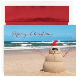 Promo 🔔 JAM Paper 5.6" x 7.9" Beach Snowman ❄ Christmas Card Set, 18ct. 😀