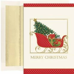 New 🎁 JAM Paper Santa's Elegant Sleigh 🎄 Christmas Cards & Envelopes, 18ct. 🧨